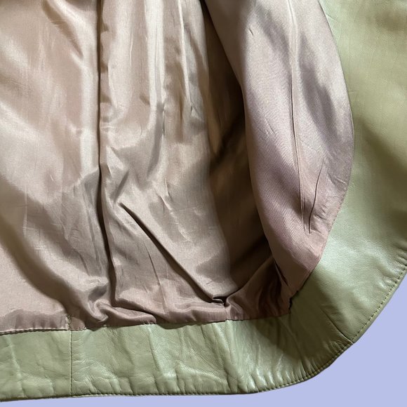 Prégo Unisex Leather Open Jackets Large L Green Collared Padded Shoulders - Picture 12 of 16